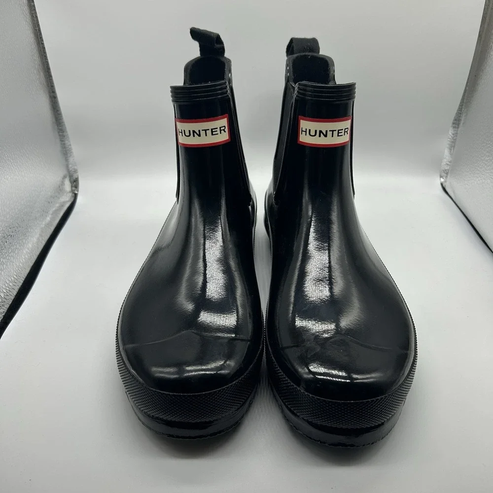 Hunter Boots Women's 9 Original Chelsea Gloss Black Rain Slip On Waterproof